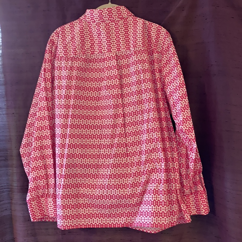Pink And White Patterned Button Down Tunic Shirt - image 5